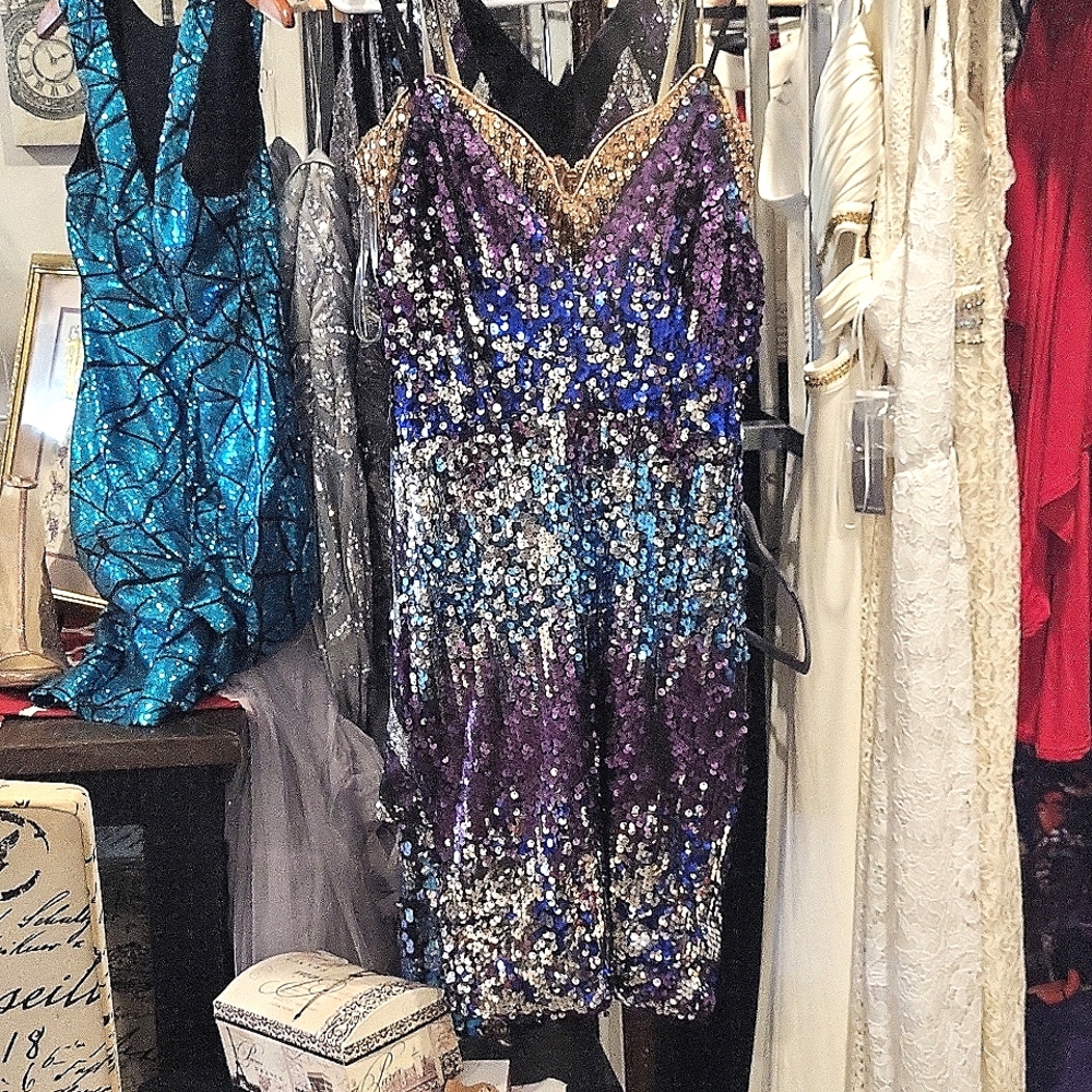 Multi color sequence dress with straps